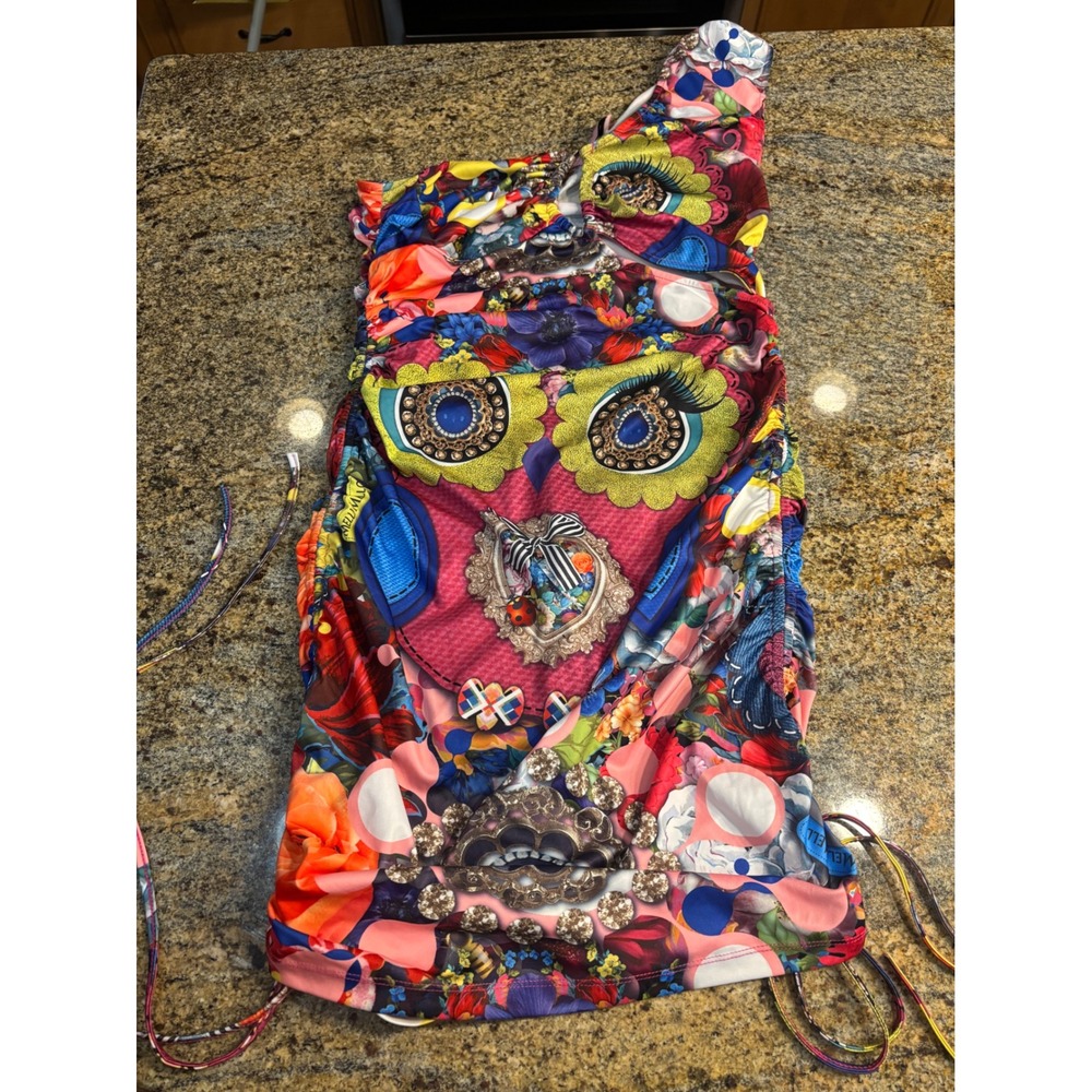 Nichole Lynel One‎ Shoulder Ruched Rhinestone Embellished Mini Dress Size L Sexy